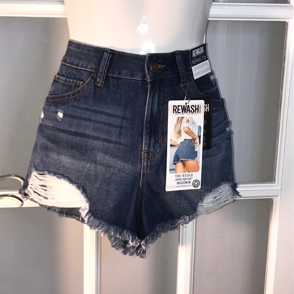 Rewash Pants - REWASH high rise wedge distressed shorts size 7/28